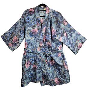 L.A. Intimates Floral Kimono Robe With Belt Bust 42 feminine Sexy Roses colorful